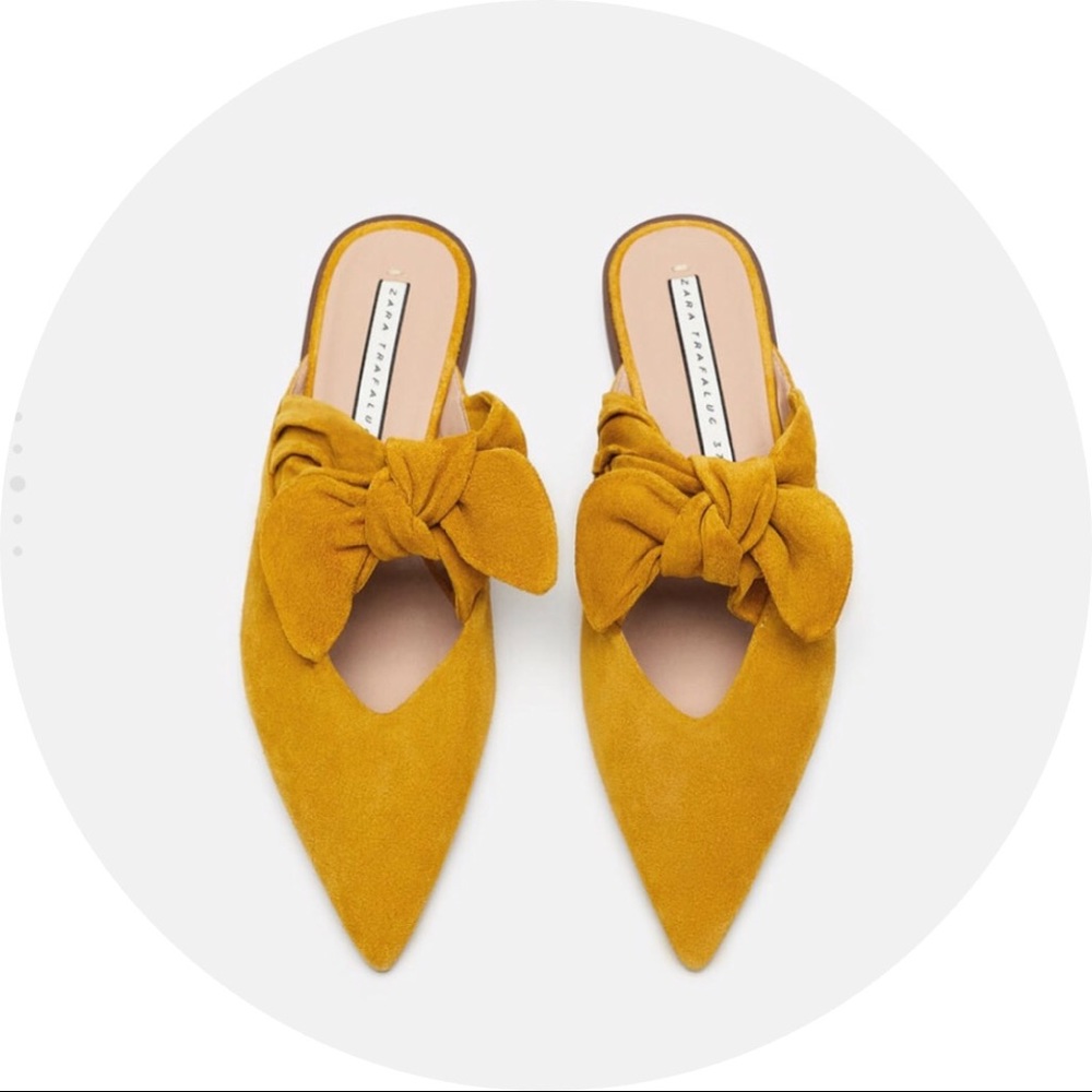 Zara Mustard Yellow Bow Mules
